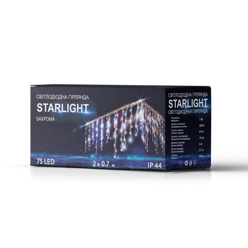 Гірлянда вулична STARLIGHT бахрома білий 75LED IP44 чорний 2x0,7м