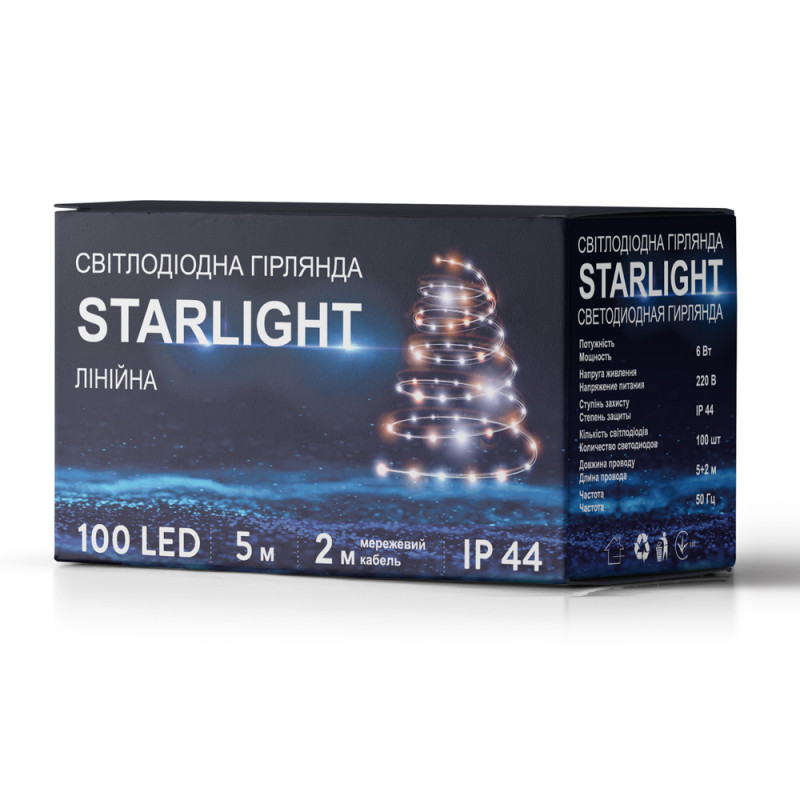 Гірлянда вулична STARLIGHT лінійна теплий-білий Flash 100LED IP44 чорний 5м