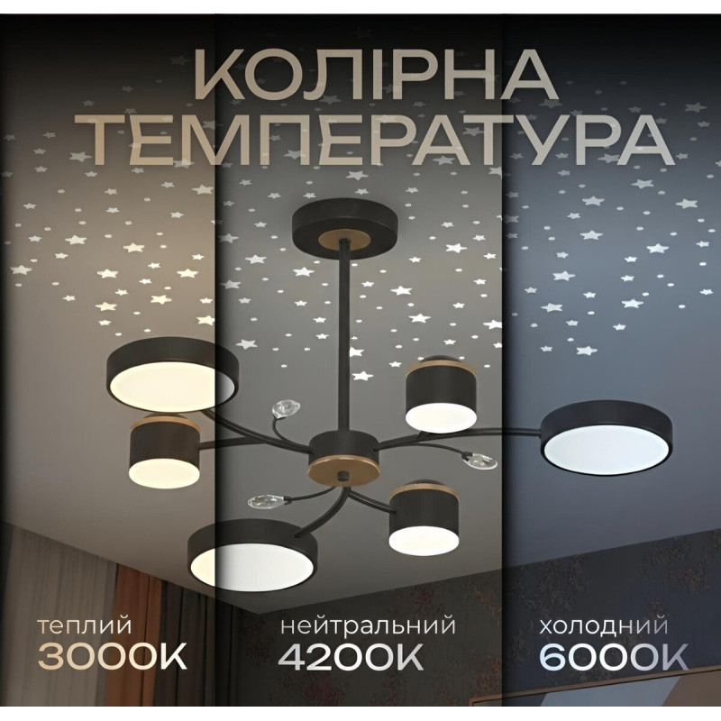 Люстра XI3346-6 чорний + золото