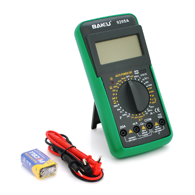 Мультиметр BAKKU BK-9205A Вимірювання: V DC, V AC, A DC, A AC, Ω, C, hFE, діод, транзистор Мультиметр BAKKU BK-9205A Вимірювання: V DC, V AC, A DC, A AC, Ω, C, hFE, діод, транзистор