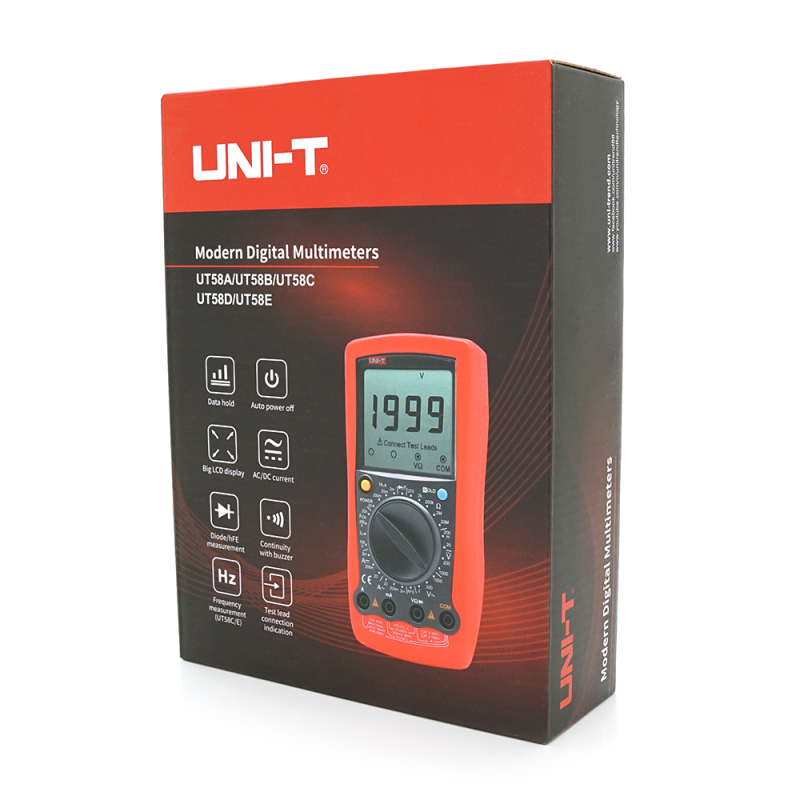 Мультиметр UNI-T UT58C Вимірювання: V (AC/DC), A (AC/DC), Ω, C, °C/°F. Функції: Data Hold, продзвонювання, тест діодів/транзисторів. Мультиметр UNI-T UT58C Вимірювання: V (AC/DC), A (AC/DC), Ω, C, °C/°F. Функції: Data Hold, продзвонювання, тест діодів/тра