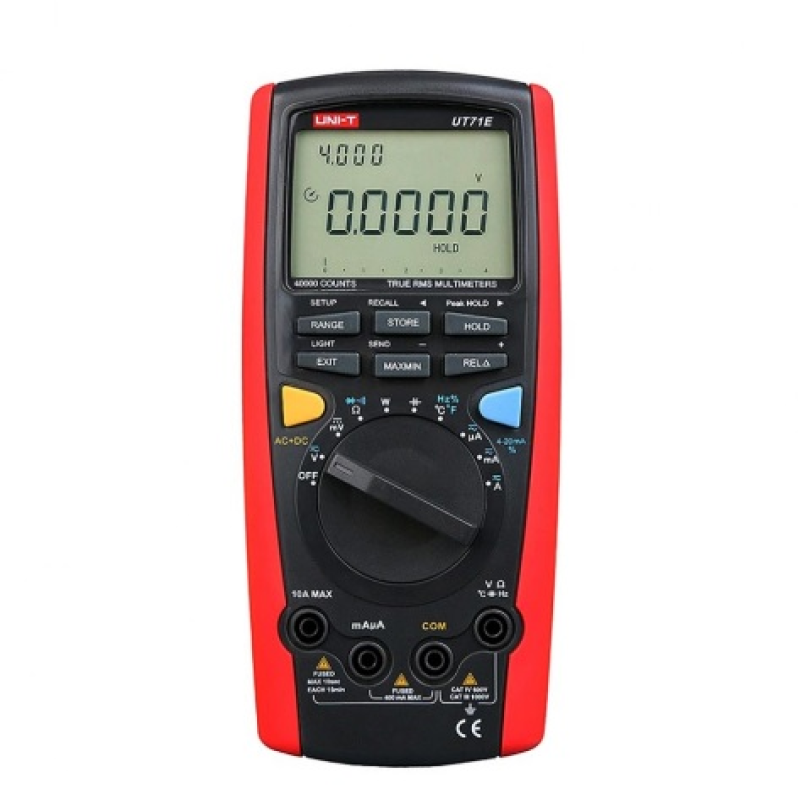 Мультиметр UNI-T UT71E Вимірювання: V, A), Ω, F, Hz, °C/°F, DUTY, 4-20мА, W (True RMS). Функції: Data Hold, Peak Hold, Min/Max, REL, продзвонювання Мультиметр UNI-T UT71E Вимірювання: V, A), Ω, F, Hz, °C/°F, DUTY, 4-20мА, W (True RMS). Функції: Data Hold,