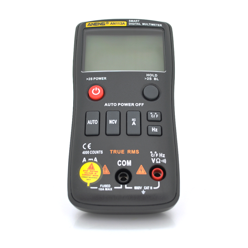Мультиметр ANENG AN113A. Вимірювання: V DC, V AC, A DC, A AC, Ω, °C/°F, Hz, %, NCV. Функції: True RMS, дзвінки, перевірка діодів, автовідключення Мультиметр ANENG AN113A. Вимірювання: V DC, V AC, A DC, A AC, Ω, °C/°F, Hz, %, NCV. Функції: True RMS, дзвінк