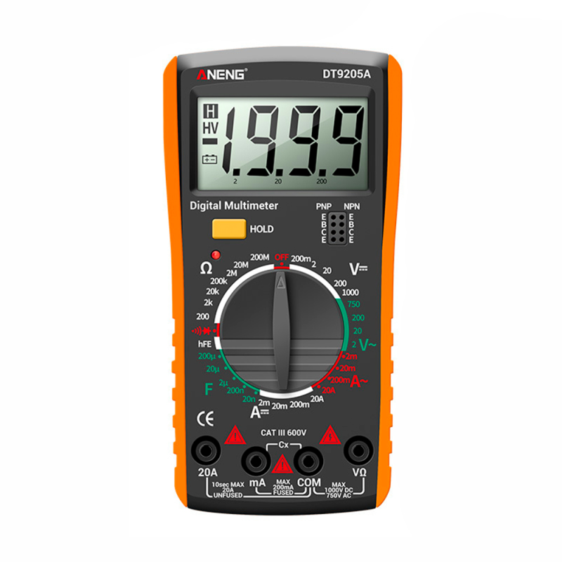 Мультиметр ANENG DT9205A, вимірювання: V, A, R, C, T, функція hFE Мультиметр ANENG DT9205A, вимірювання: V, A, R, C, T, функція hFE