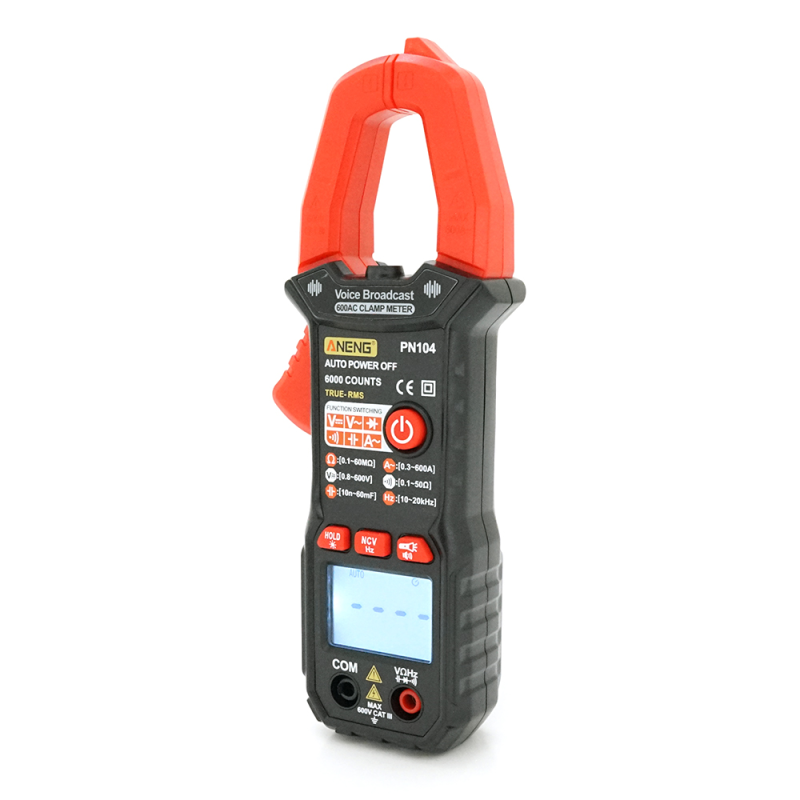 Токові кліщі ANENG PN104 Вимірювання: V (AC/DC), A (AC), Ω, C, Hz (NCV, True RMS). Функції: Data Hold, продзвонювання, тест діодів, автовимкнення. Токові кліщі ANENG PN104 Вимірювання: V (AC/DC), A (AC), Ω, C, Hz (NCV, True RMS). Функції: Data Hold, продз