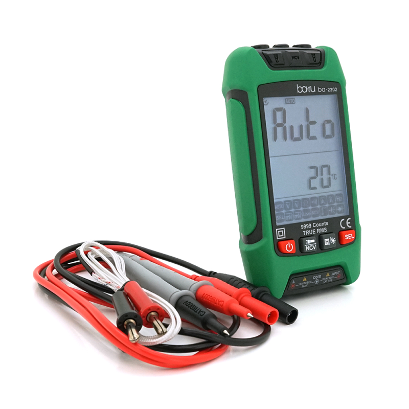 Мультиметр BAKKU Ba-2202, Вимірювання: V DC/AC, A DC/AC, Ω, C, F, °C/°F, NCV, Продзвонювання, Ліхтарик Мультиметр BAKKU Ba-2202, Вимірювання: V DC/AC, A DC/AC, Ω, C, F, °C/°F, NCV, Продзвонювання, Ліхтарик