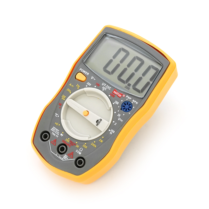 Мультиметр HAOYUE DT-33C Вимірювання: V (AC/DC), A (AC/DC), Ω, hFE, дзвінки. Функції: Data Hold, тест діодів, термопара. Мультиметр HAOYUE DT-33C Вимірювання: V (AC/DC), A (AC/DC), Ω, hFE, дзвінки. Функції: Data Hold, тест діодів, термопара.