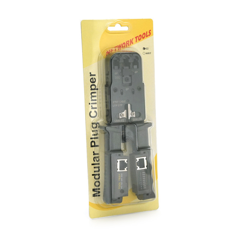 Інструмент HT-022 для обжимки RJ-45 (8P8C) та RJ-12/11 (6P6C), з тестером, профі якість Інструмент HT-022 для обжимки RJ-45 (8P8C) та RJ-12/11 (6P6C), з тестером, профі якість