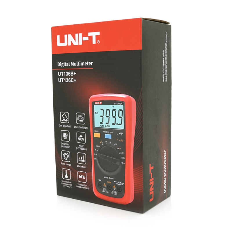 Мультиметр UNI-T UT136B Вимірювання: V (AC/DC), A (AC/DC), Ω, C, Hz, NCV. Функції: Data Hold, продзвонювання, тест діодів, підсвічування.