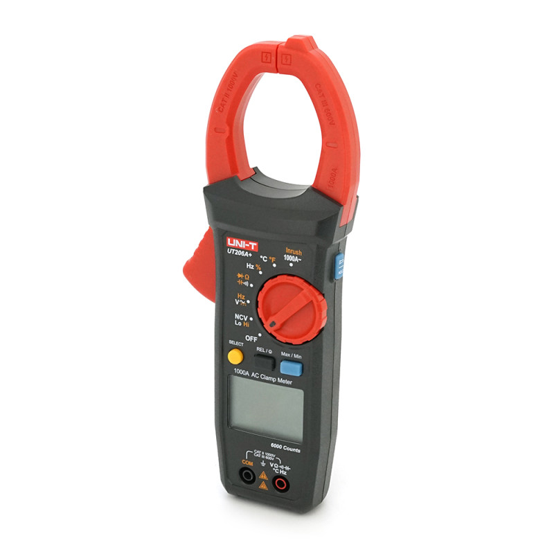 Цифрові струмовимірювальні кліщі UNI-T UT206A Вимірювання: V (AC/DC), A (AC), Ω, °C/°F, Hz (NCV). Функції: Data Hold, REL, продзвонювання, підсвічування. Цифрові струмовимірювальні кліщі UNI-T UT206A Вимірювання: V (AC/DC), A (AC), Ω, °C/°F, Hz (NCV). Фун