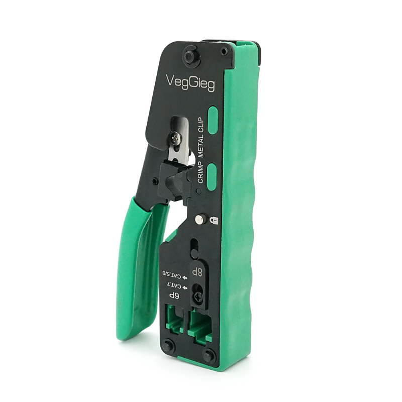 Інструмент VegGieg V-E111 для обтискання RJ-45 (8P8C) та RJ-12/11 (6P6C) 4P4C, Чорно/Зелені Q10 Інструмент VegGieg V-E111 для обтискання RJ-45 (8P8C) та RJ-12/11 (6P6C) 4P4C, Чорно/Зелені Q10
