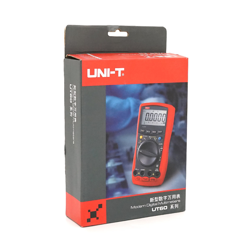 Мультиметр UNI-T UT60D(EU): вимірювання V~, V=, A~, A=, Ω, F, RPM. Функції продзвонювання, діоди, утримання, RS232, підсвічування. 185 87 50 мм. 0,380 кг Мультиметр UNI-T UT60D(EU): вимірювання V~, V=, A~, A=, Ω, F, RPM. Функції продзвонювання, діоди, утр