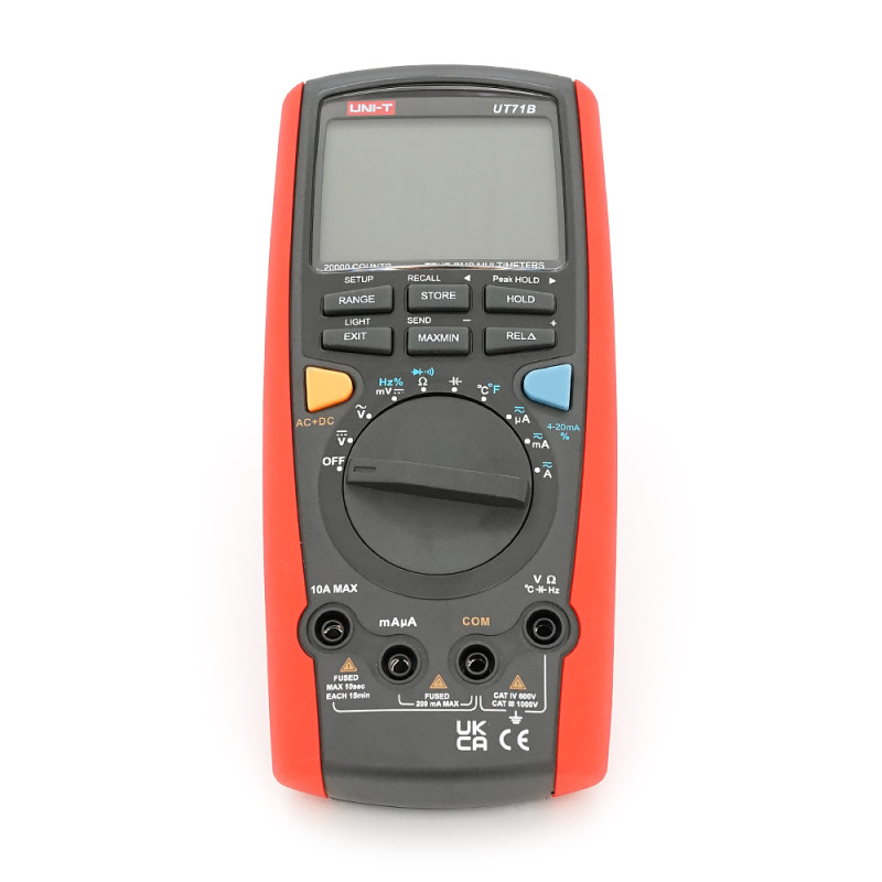 Мультиметр UNI-T UT71B. True RMS. 1000V. 10A. 20 000 counts. Вимірювання V/A/Ω/Hz/°C/°F/ємності. Data Hold. REL. 200x93x40 мм. 384 г Мультиметр UNI-T UT71B. True RMS. 1000V. 10A. 20 000 counts. Вимірювання V/A/Ω/Hz/°C/°F/ємності. Data Hold. REL. 200x93x40