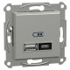 Подвійний зарядний пристрій USB, Asfora, тип A+C, 21 Вт, механізм з супортом, алюміній