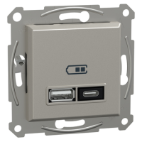 Подвійний зарядний пристрій USB, Asfora, тип A+C, 21 Вт, механізм з супортом, бронза
