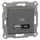 Подвійний зарядний пристрій USB, Asfora, тип A+C, 21 Вт, механізм з супортом, антрацит