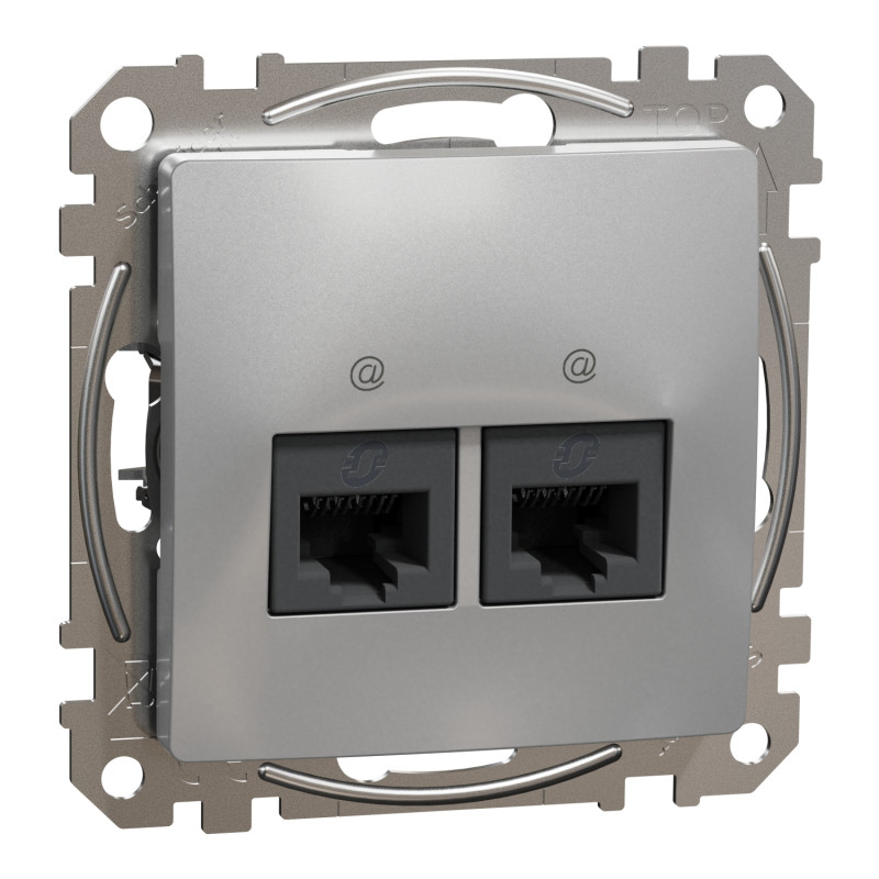 Data socket, Sedna Design & Elements, 2xRJ45 CAT6 UTP, PRO, aluminium