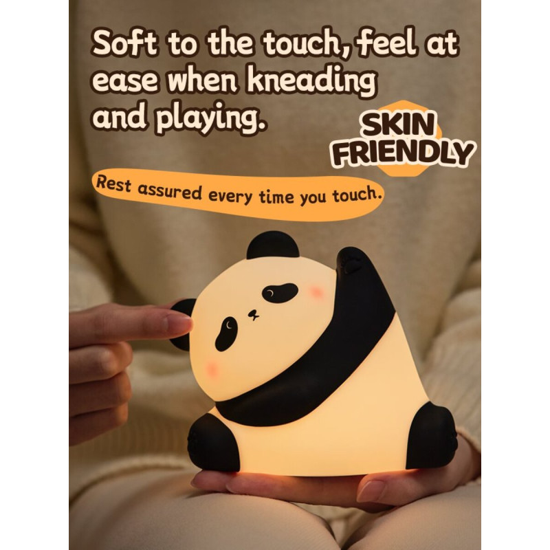 Нічник дитячий силіконовий сенсорний Панда Кунг-фу VALESO A038 для спальні акумуляторний біло-чорний
