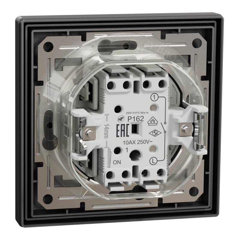 ВИМИКАЧ ОДНОКЛАВІШНИЙ САМОЗАЖИМНИЙ АНТРАЦИТ IP44 ASFORA