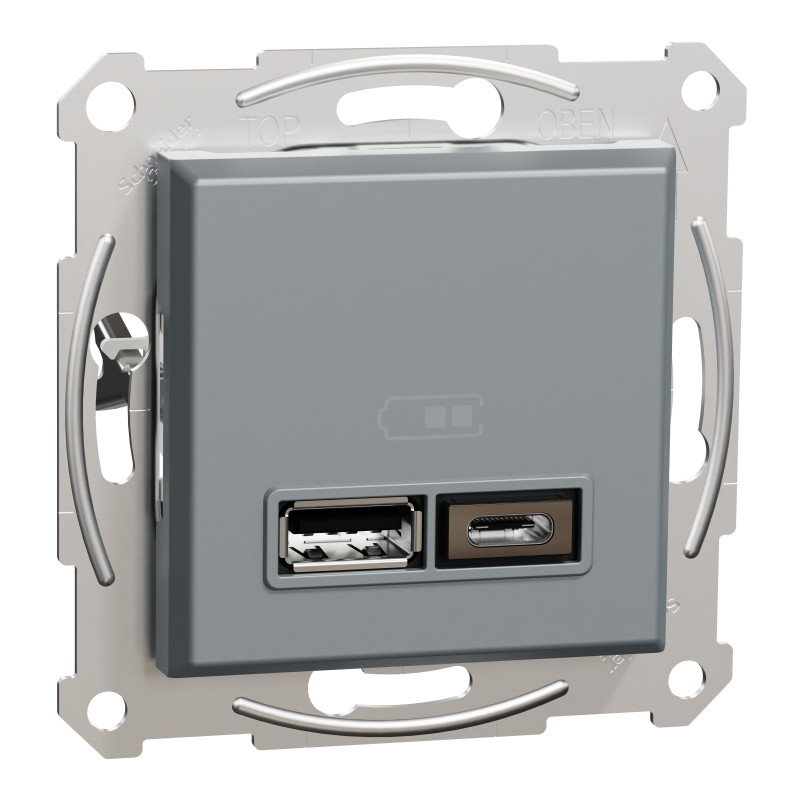 Asfora - double USB charger 2.4 A - steel