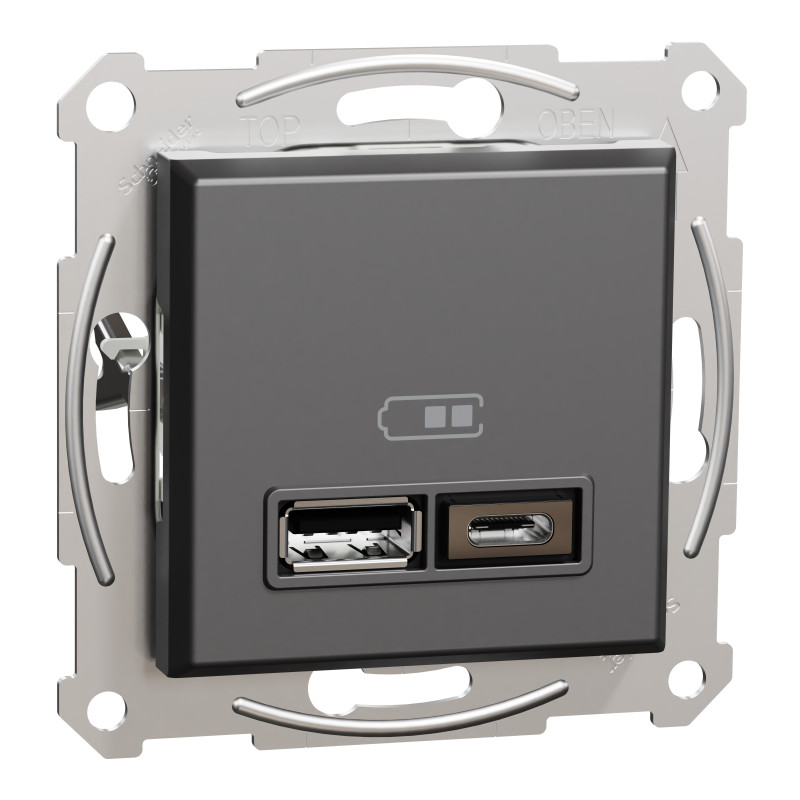 Asfora - double USB charger 2.4 A - anthracite