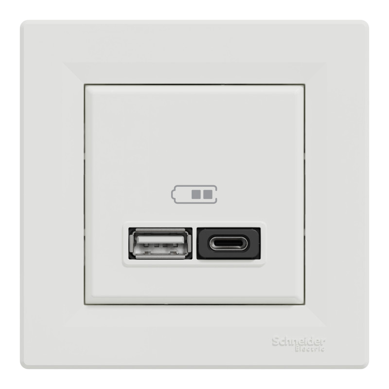 USB розетка А+С, 3 А, 45 Вт, біла