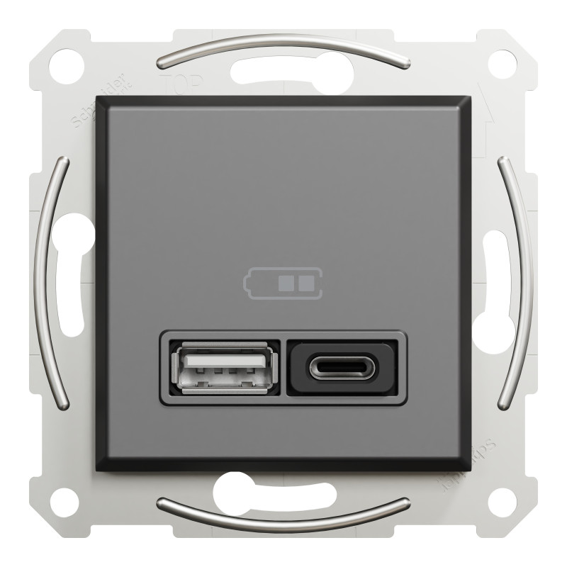 USB розетка А+С, 3 А, 45 Вт, антрацит