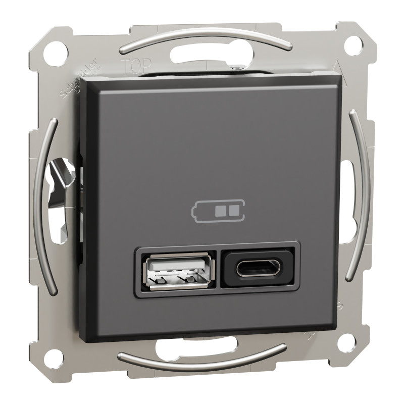 USB розетка А+С, 3 А, 45 Вт, антрацит