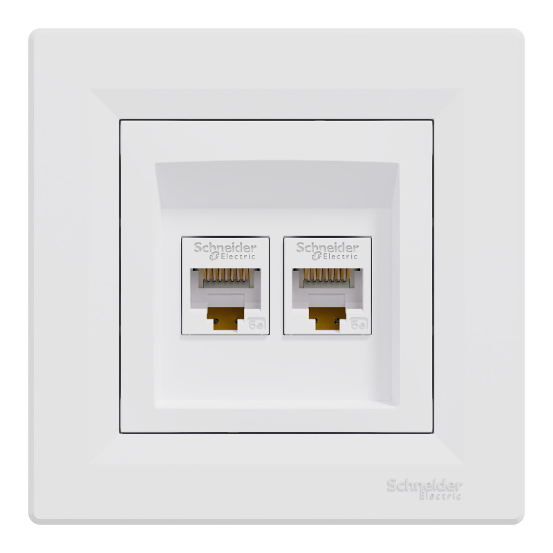 КОМП'ЮТЕРНА РОЗЕТКА RJ45 UTP КАТ. 5Е ПОДВІЙНА БІЛА ASFORA