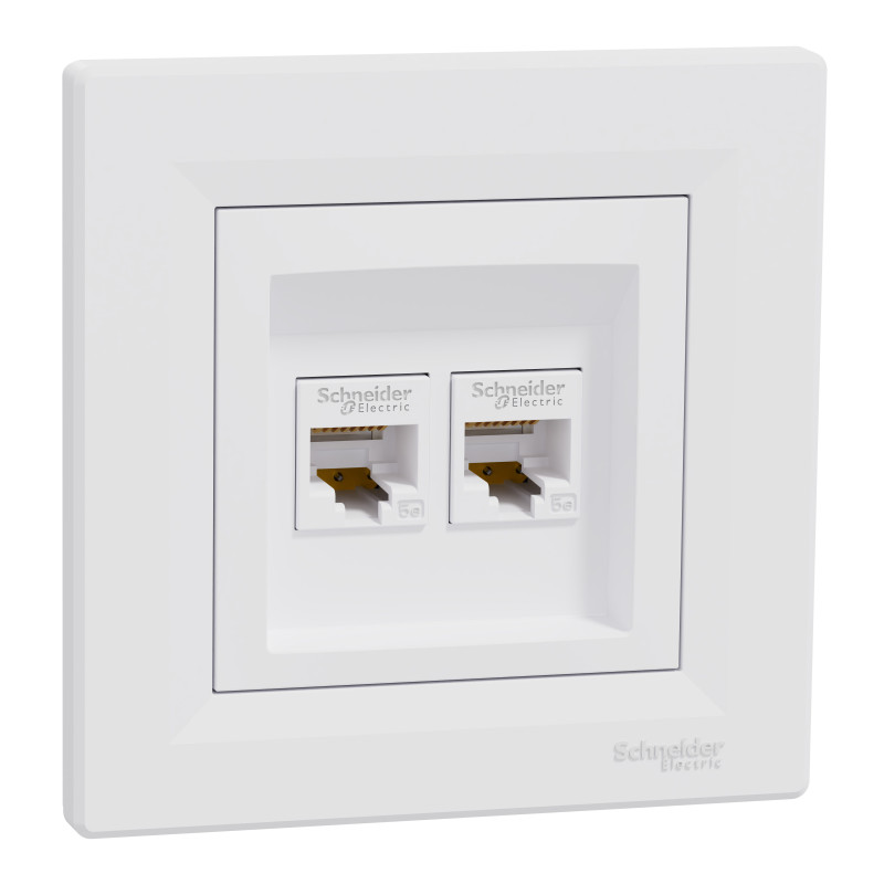 КОМП'ЮТЕРНА РОЗЕТКА RJ45 UTP КАТ. 5Е ПОДВІЙНА БІЛА ASFORA
