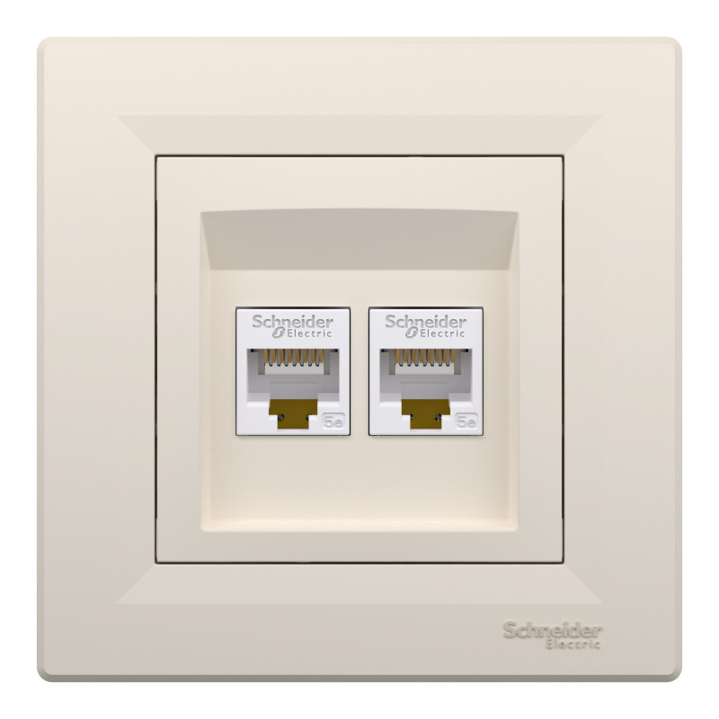 РОЗЕТКА КОМП'ЮТЕРНА RJ45 UTP КАТ. 5Е ПОДВІЙНА КРЕМ ASFORA