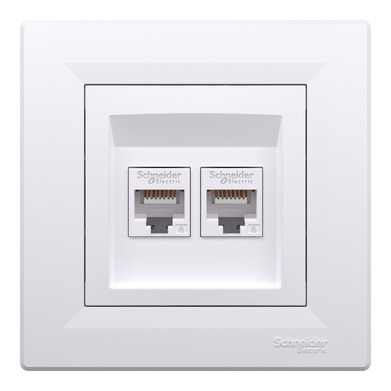 РОЗЕТКА КОМП'ЮТЕРНА RJ45 UTP КАТ.6 ПОДВІЙНА БІЛА ASFORA
