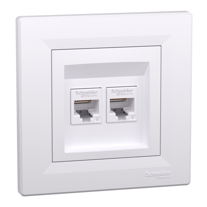 РОЗЕТКА КОМП'ЮТЕРНА RJ45 UTP КАТ.6 ПОДВІЙНА БІЛА ASFORA