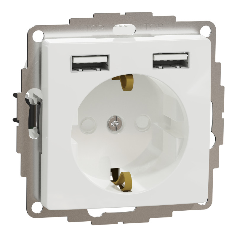 Розетка з заземленням + 2 USB тип А Білий Sedna Design