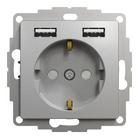 Розетка з заземленням + 2 USB тип А Алюміній Sedna Design