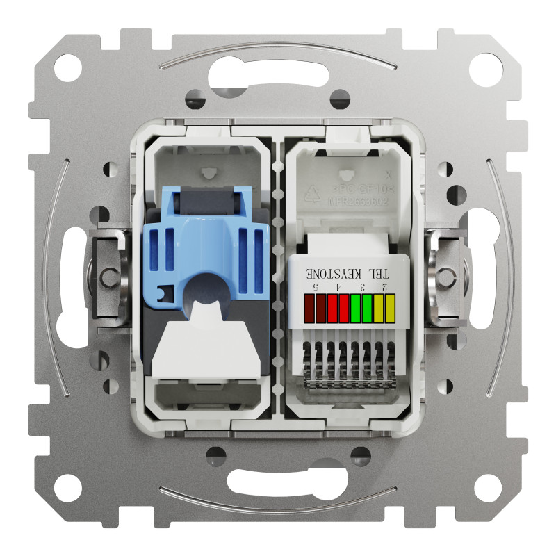 Розетка телекомунікаційна RJ45+RJ11 6UTP, алюміній, Sedna Design & Elements