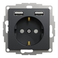 Розетка з заземленням + 2 USB тип А Чорний Sedna Design