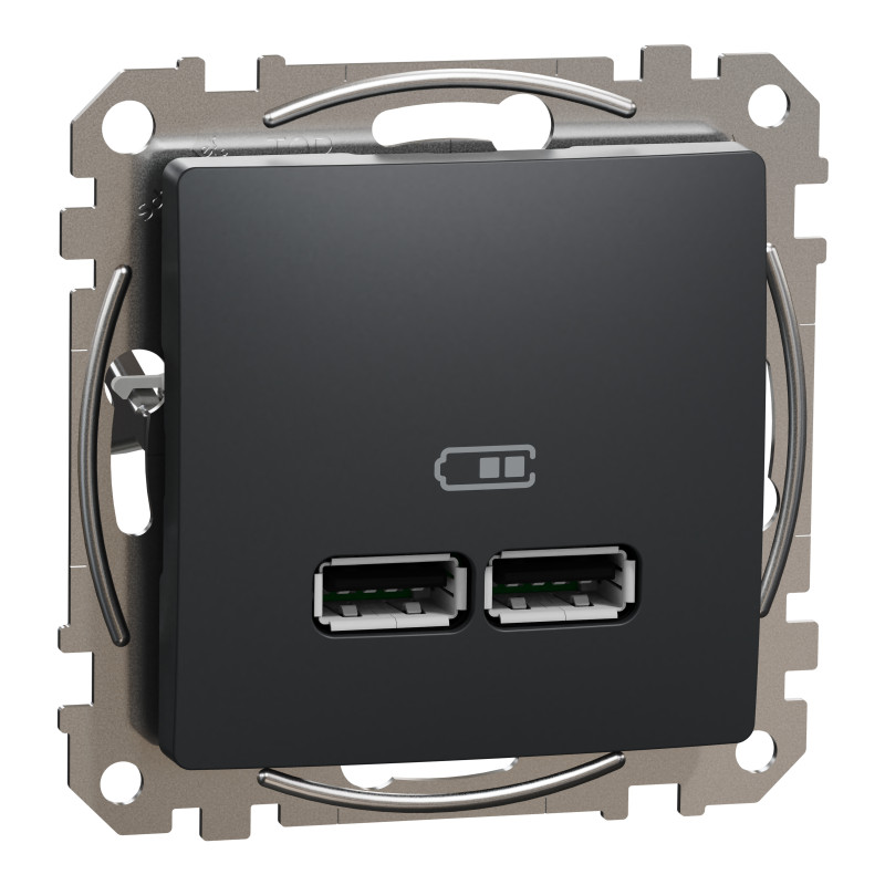 USB розетка тип A+A 2,1A Чорний Sedna Design
