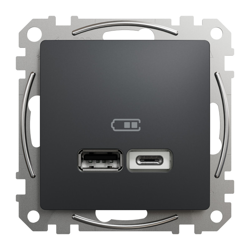 USB розетка тип A+C 2,4A Чорний Sedna Design