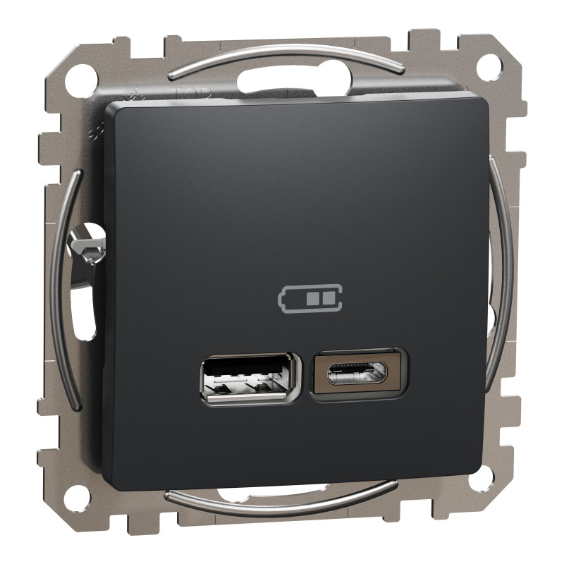 USB розетка тип A+C 2,4A Чорний Sedna Design