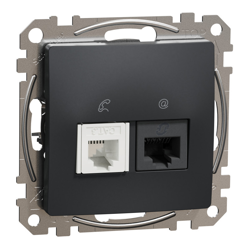 Розетка телекомунікаційна RJ45+RJ11 6UTP, чорний, Sedna Design & Elements