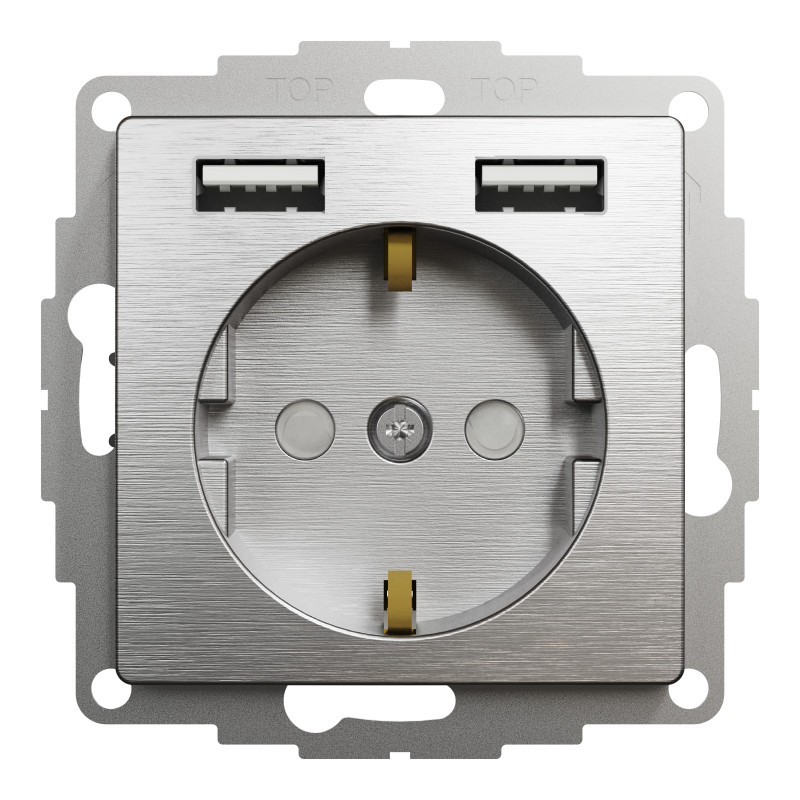 Розетка з заземленням + 2 USB тип А Матовий алюміній Sedna Elements
