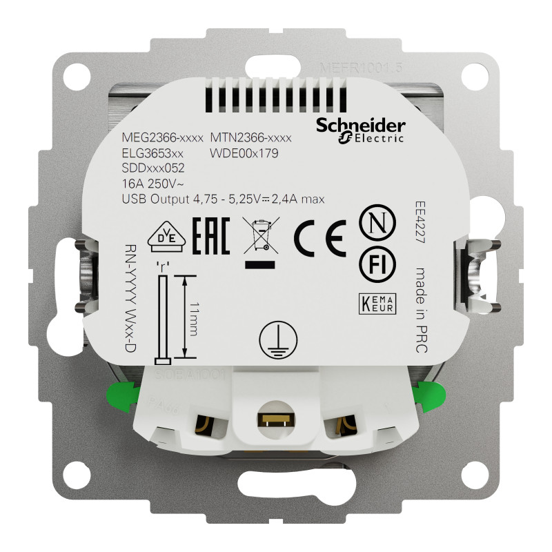Розетка з заземленням + 2 USB тип А Матовий алюміній Sedna Elements