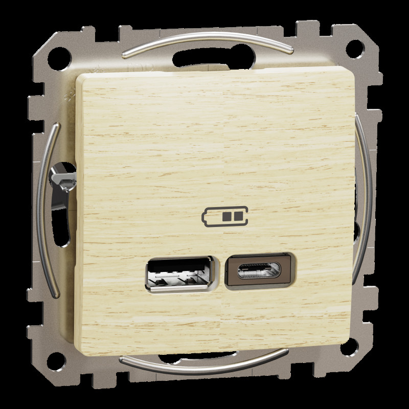 USB розетка типу А+С, 2,4 А, Береза Sedna Elements