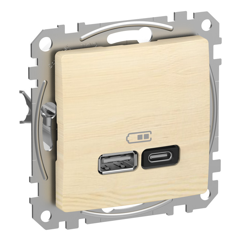 USB розетка A+C, 3 A, 45 Вт, Береза Sedna Elements