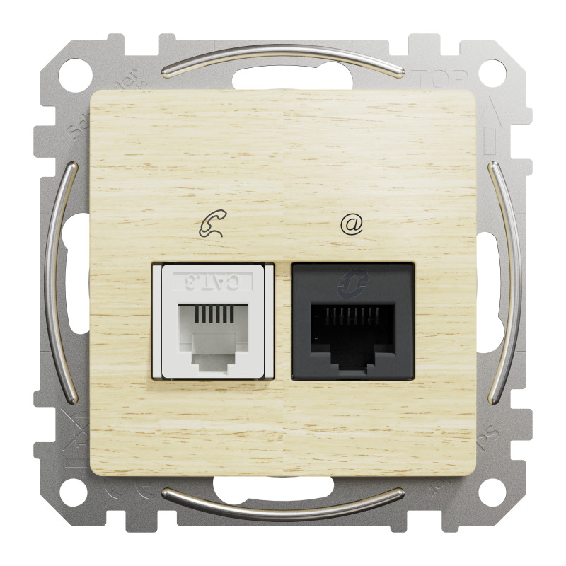 Розетка телекомунікаційна RJ45+RJ11 6UTP, береза, Sedna Design & Elements