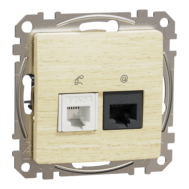 Розетка телекомунікаційна RJ45+RJ11 6UTP, береза, Sedna Design & Elements