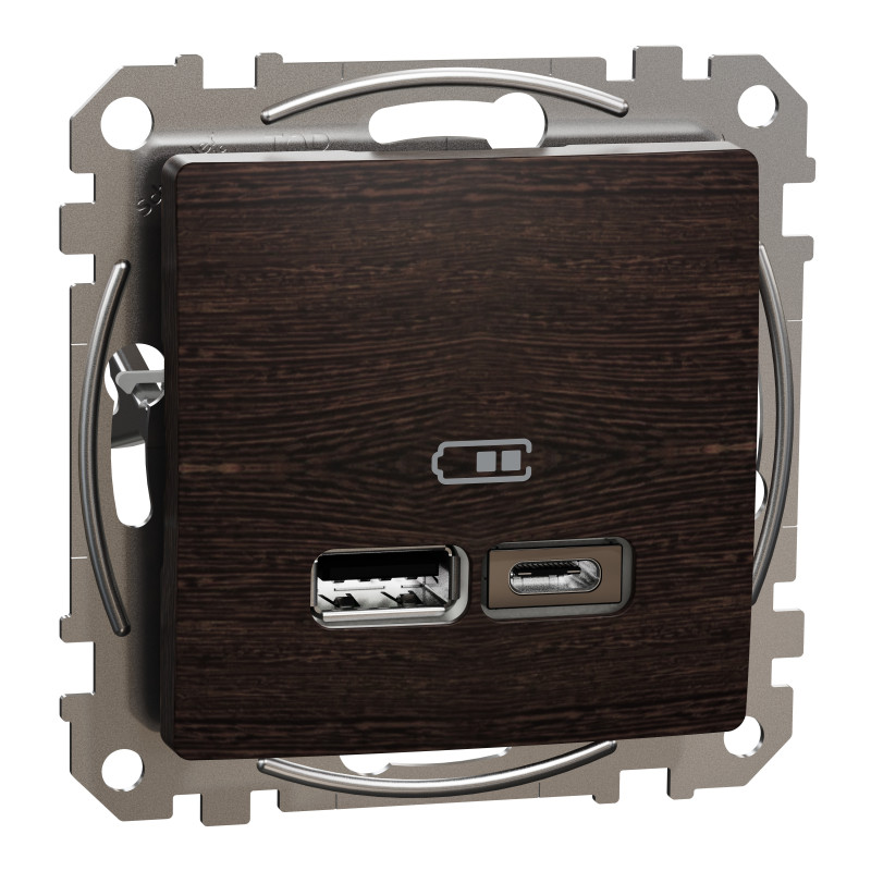 USB розетка типу А+С, 2,4 А, Венге Sedna Elements