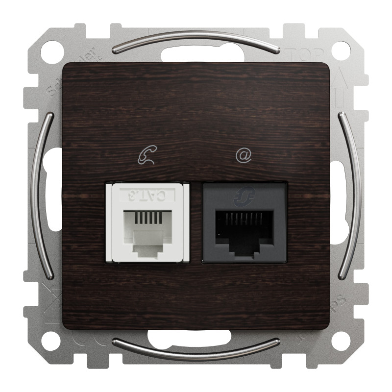 Розетка телекомунікаційна RJ45+RJ11 6UTP, венге, Sedna Design & Elements
