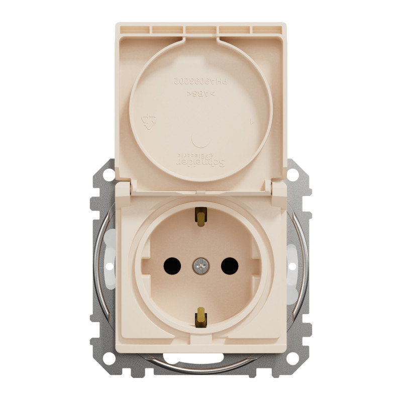 Розетка з заземлення, зі шторками, та з кришкою IP44 Бежевий Sedna Design